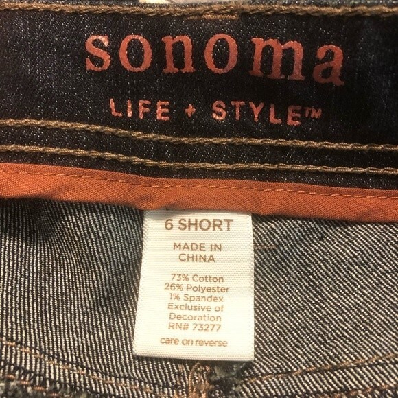 SONOMA NWT 6 Short Modern Fit Demi Bootcut Dark Wash Denim Blue Jeans Straight - Picture 9 of 11